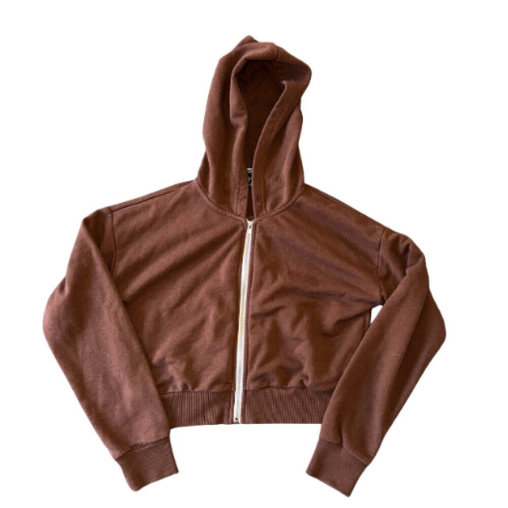 Brown Forever 21 Cropped Full Zip Hoodie Women XS
